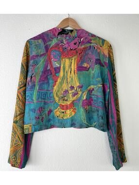 Vintage 90s Casual Corner Art To Wear Print Lightweight Open  Jacket Size 10
